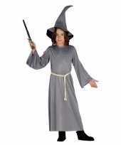 Feest tovenaarskleding grijze cape met hoed voor kinderen