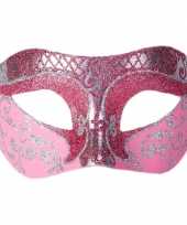 Feest venetiaans glitter oogmasker roze zilver