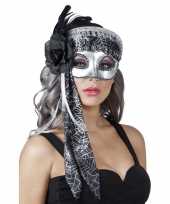 Feest venetiaans glitter oogmasker zwart zilver 10123779
