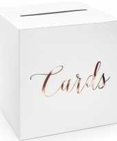 Feest verjaardag jubileum enveloppendoos wit rosegoud cards 24 cm