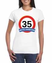 Feest verkeersbord 35 jaar t-shirt wit dames