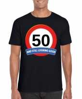 Feest verkeersbord 50 jaar t-shirt zwart heren