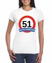 Feest verkeersbord 51 jaar t-shirt wit dames