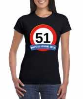 Feest verkeersbord 51 jaar t-shirt zwart dames