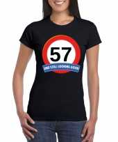 Feest verkeersbord 57 jaar t-shirt zwart dames