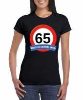 Feest verkeersbord 65 jaar t-shirt zwart dames