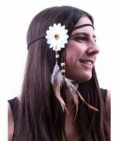 Feest verkleed hoofdband met witte bloem en veren
