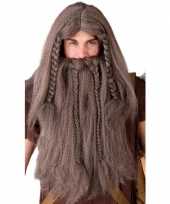 Feest vikingen verkleedpruik met baard bruin