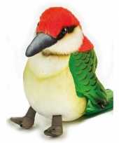 Feest vogel knuffeltje groen rood 14 cm met kraalogen