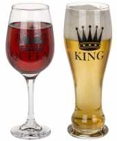 Feest wijnglas en bierglas set king en queen
