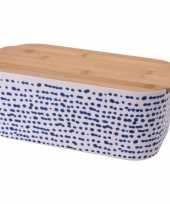 Feest wit blauwe bamboe broodtrommel met snijplank 10135935