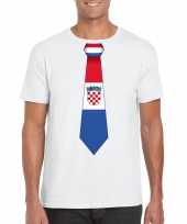 Feest wit t-shirt met kroatie vlag stropdas heren