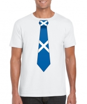 Feest wit t-shirt met schotland vlag stropdas heren