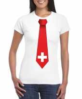 Feest wit t-shirt met zwitserland vlag stropdas dames
