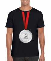 Feest zilveren medaille kampioen shirt zwart heren