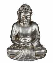 Feest zilveren zittende boeddha beeld 25 cm