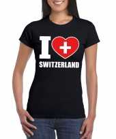 Feest zwart i love zwitserland fan shirt dames
