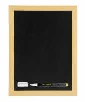 Feest zwart krijtbord met teak houten rand 30 x 40 cm inclusief stift