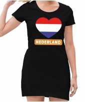 Feest zwart nederland met rood wit blauw hart jurk dames