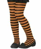 Feest zwart oranje verkleed panty voor kinderen