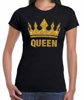 Feest zwart queen met gouden kroon t-shirt dames