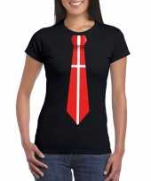 Feest zwart t-shirt met denemarken vlag stropdas dames