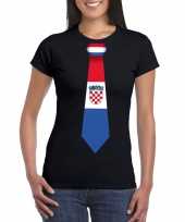 Feest zwart t-shirt met kroatie vlag stropdas dames