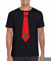 Feest zwart t-shirt met marokko vlag stropdas heren