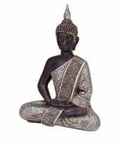 Feest zwart zilver boeddha beeldje zittend 29 cm