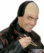 Feest zwarte chinese pruik met vlecht