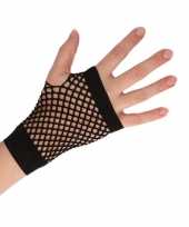 Feest zwarte korte visnet handschoenen voor volwassenen