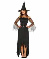 Feest zwarte lange heksen kostuum voor dames