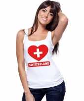 Feest zwitserland hart vlag singlet shirt tanktop wit dames