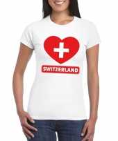 Feest zwitserland hart vlag t-shirt wit dames