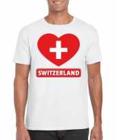 Feest zwitserland hart vlag t shirt wit heren