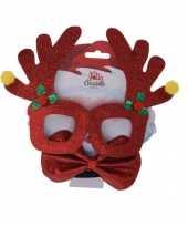 Rode kerst feestbril met vlinderstrikje 17 cm kerstaccessoires