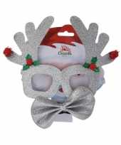 Zilveren kerst feestbril met vlinderstrikje 17 cm kerstaccessoires
